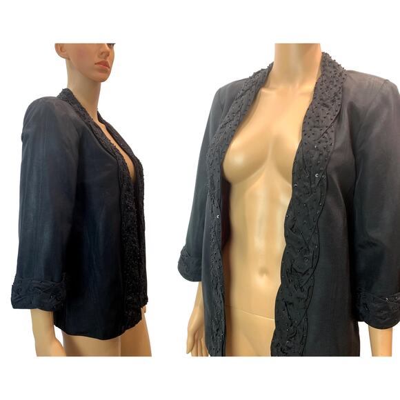 80s Beaded Black Swing Jacket Red Lined Deadstock SMALL - Picture 2 of 9